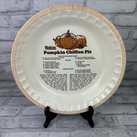 Watkins VTG 1981 Pumpkin Chiffon Pie Recipe Deep Baking/ Serving Dish 11” - Picture 1 of 3